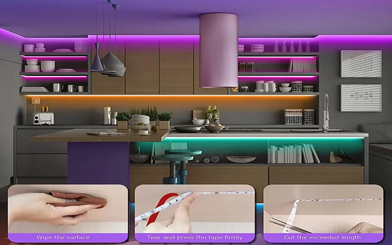 DMX RGBW LED strip light indoor ambient lighting with color changing effects in modern interior design