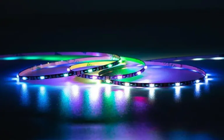 IC RGB LED strip with addressable pixels showing multicolor chasing lighting effects