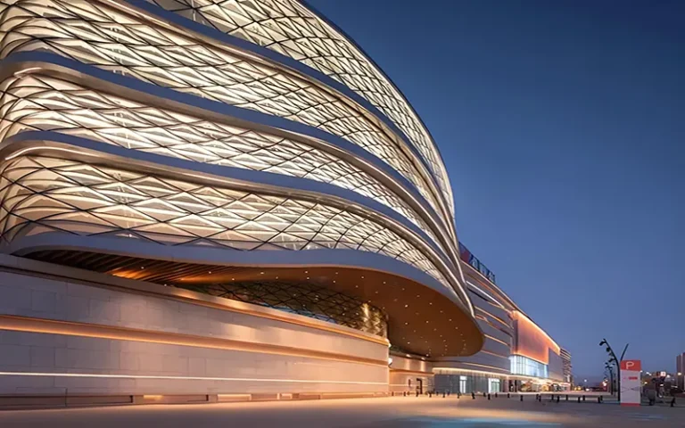 Neón flexible LED para iluminación arquitectónica instalado en la fachada de un edificio moderno