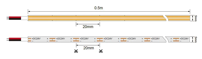 Dæmpbare COB-LED-lysbånd med 600 LED'er pr. meter, punktfri belysning med høj tæthed og jævn, ensartet lysstyrke
