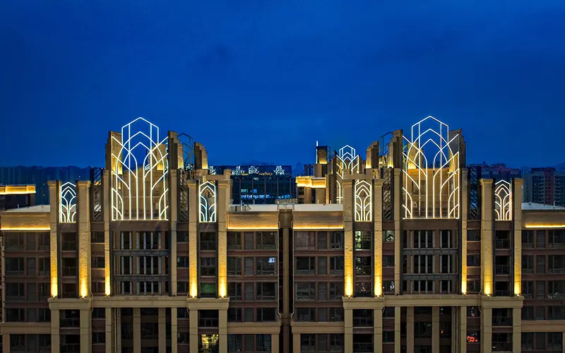 Neón flexible LED resistente al agua para iluminación arquitectónica, utilizado en los contornos exteriores de edificios y en proyectos arquitectónicos al aire libre